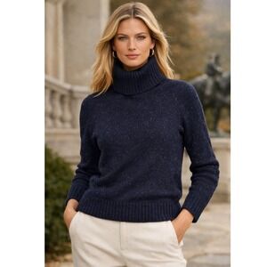 J.Crew Womens Navy Donegal Lambswool Turtleneck Sweater F7819 NCO Size M NEW